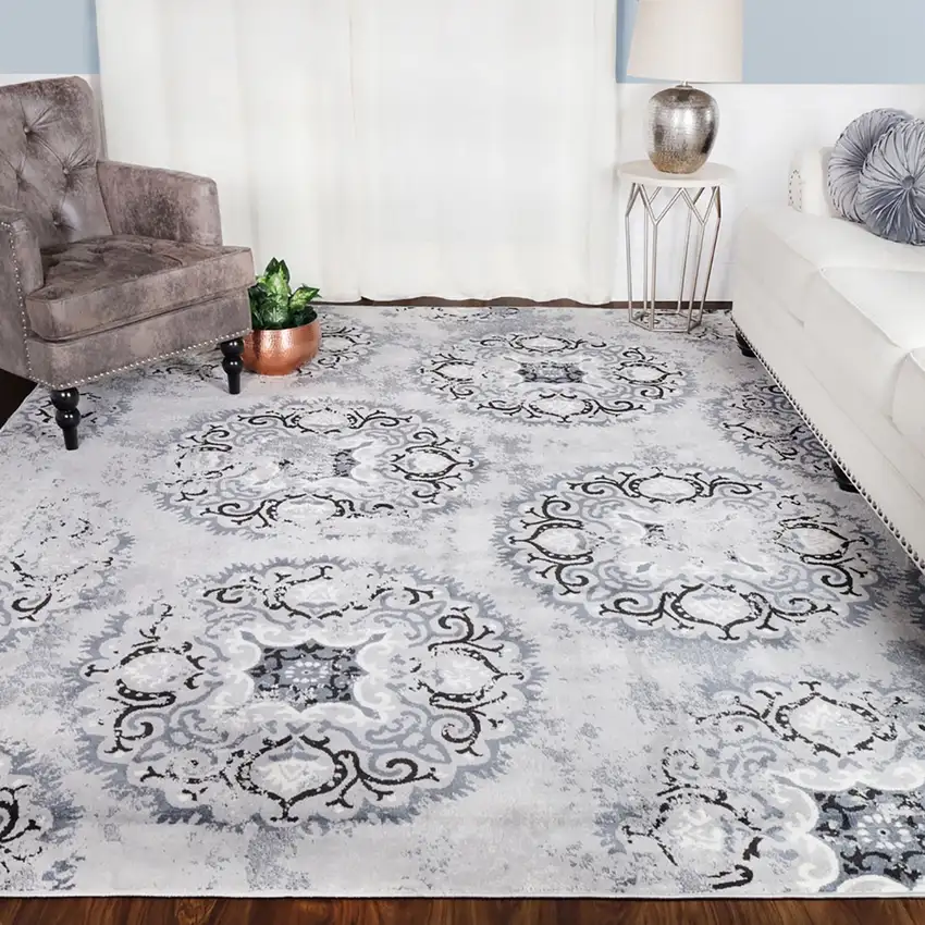 Geometric Medallion Stain Resistant Area Rug Photo 2