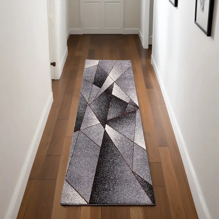2' X 8' Grey Blue Geometric Power Loom Stain Resistant Area Rug Photo 1