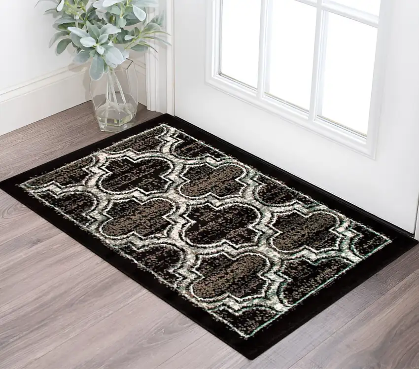 Black Geometric Stain Resistant Area Rug Photo 1