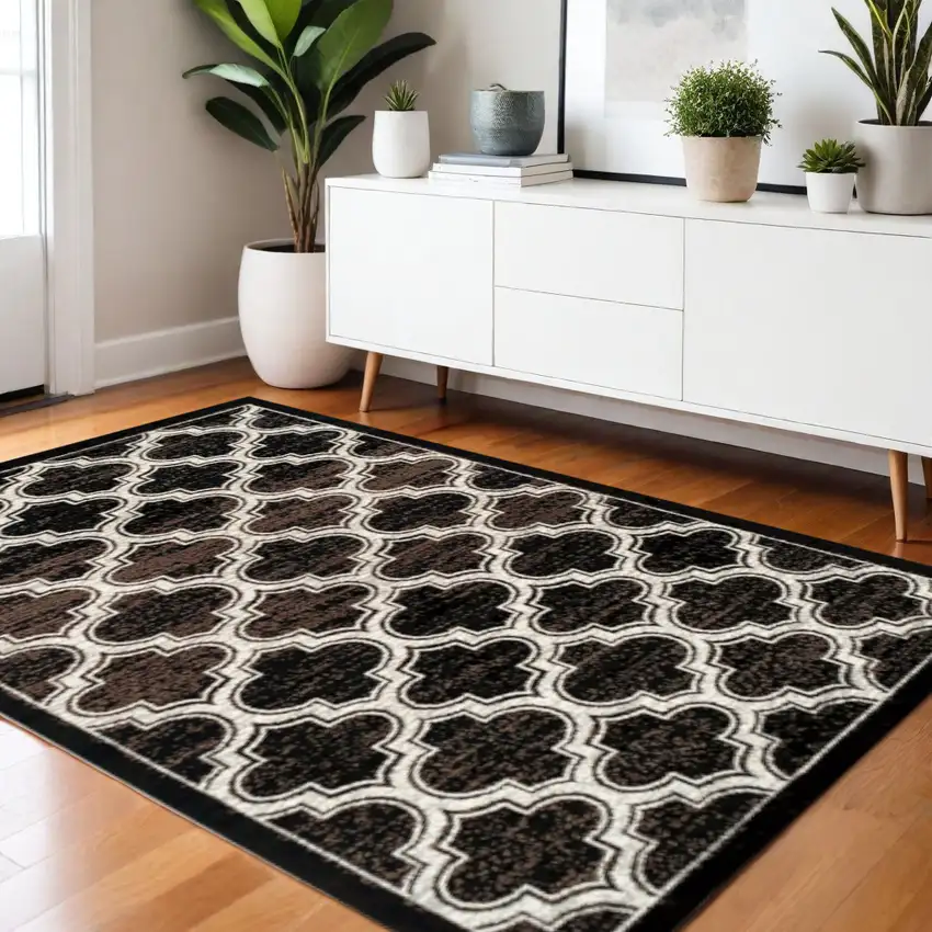 Black Brown And Ivory Geometric Area Rug Photo 1