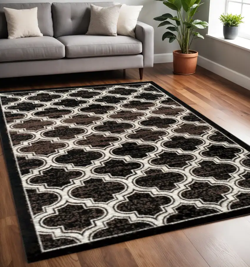 Black Brown And Ivory Geometric Area Rug Photo 1