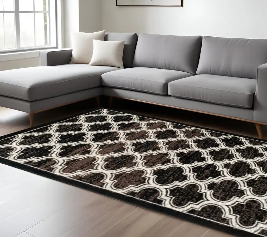 Black Brown And Ivory Geometric Area Rug Photo 1