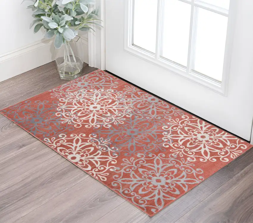 Ginger And Gray Medallion Power Loom Stain Resistant Area Rug Photo 1