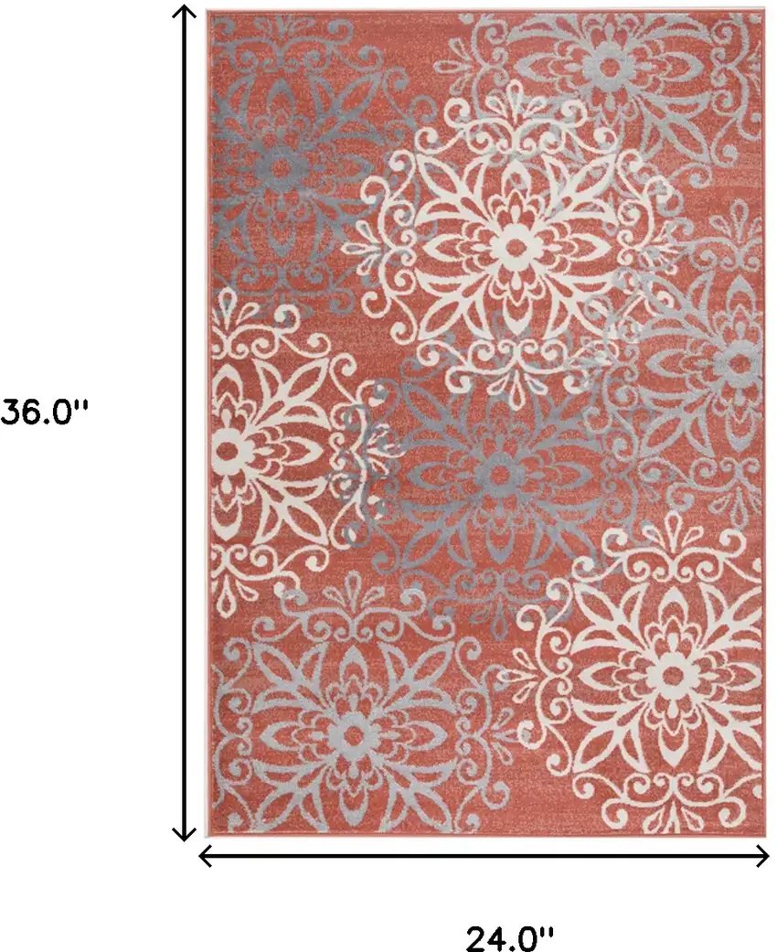 Ginger And Gray Medallion Power Loom Stain Resistant Area Rug Photo 6