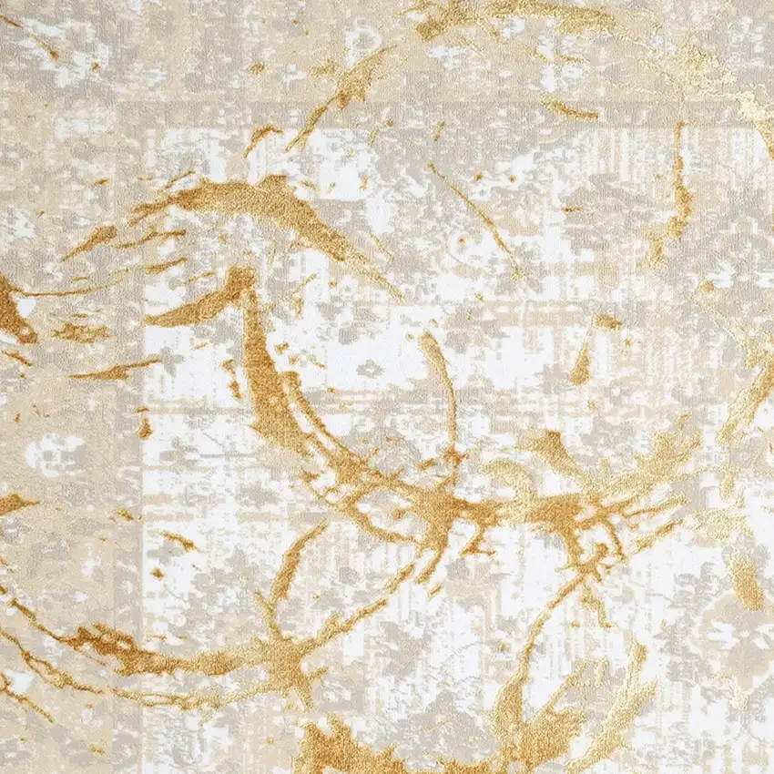 Gold Abstract Area Rug With Fringe Photo 4