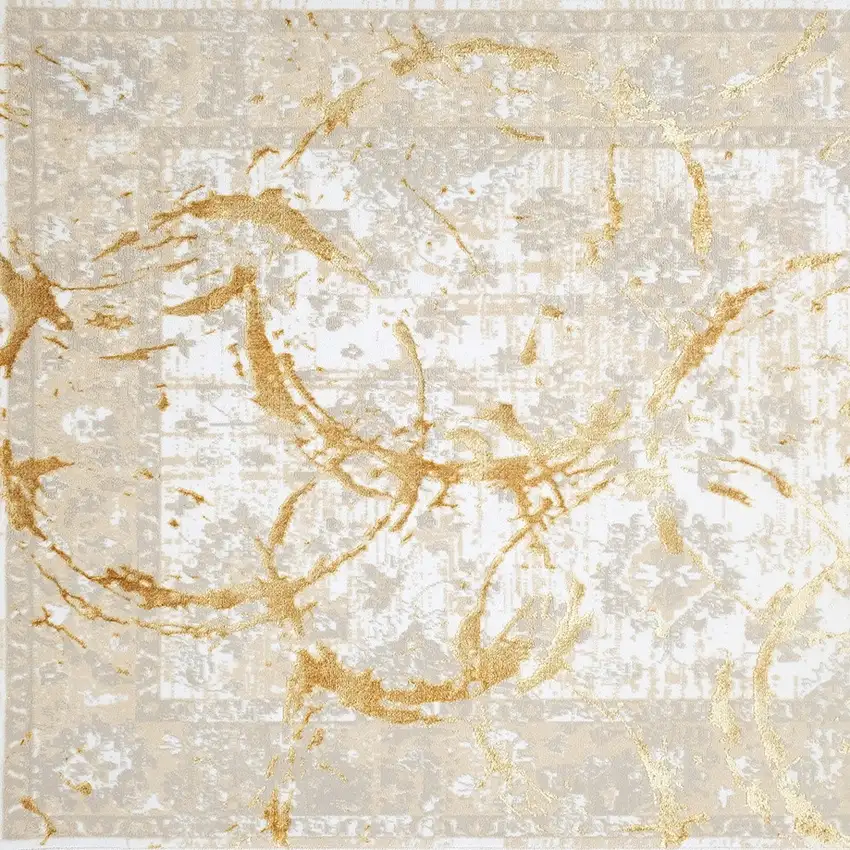 Gold Abstract Area Rug With Fringe Photo 5