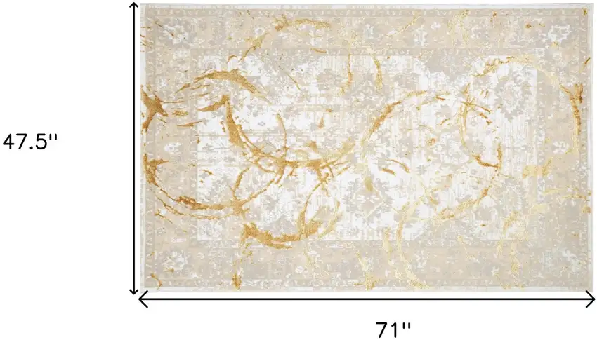 Gold Abstract Area Rug With Fringe Photo 8