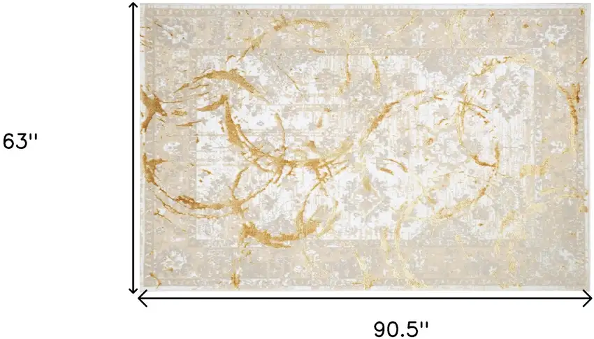 Gold Abstract Area Rug With Fringe Photo 8