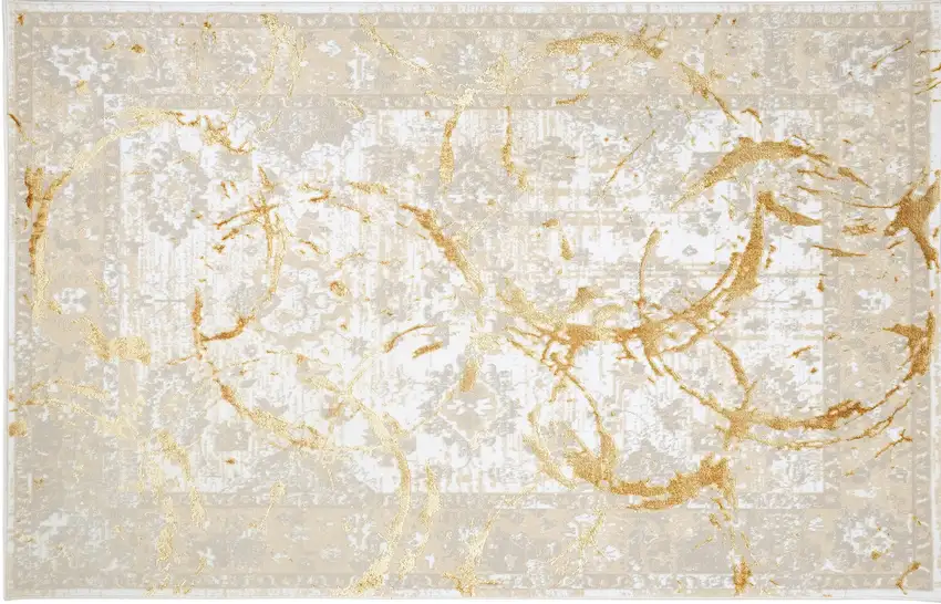 Gold Abstract Area Rug With Fringe Photo 6