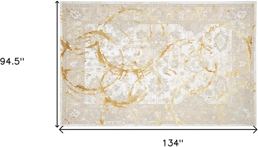 Gold Abstract Area Rug With Fringe Photo 9