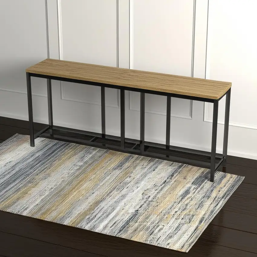 Blue Ivory and Gold Abstract Power Loom Area Rug Photo 1