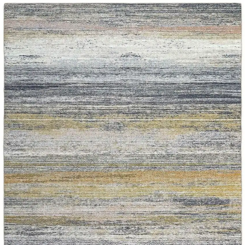 Blue Ivory and Gold Abstract Power Loom Area Rug Photo 5