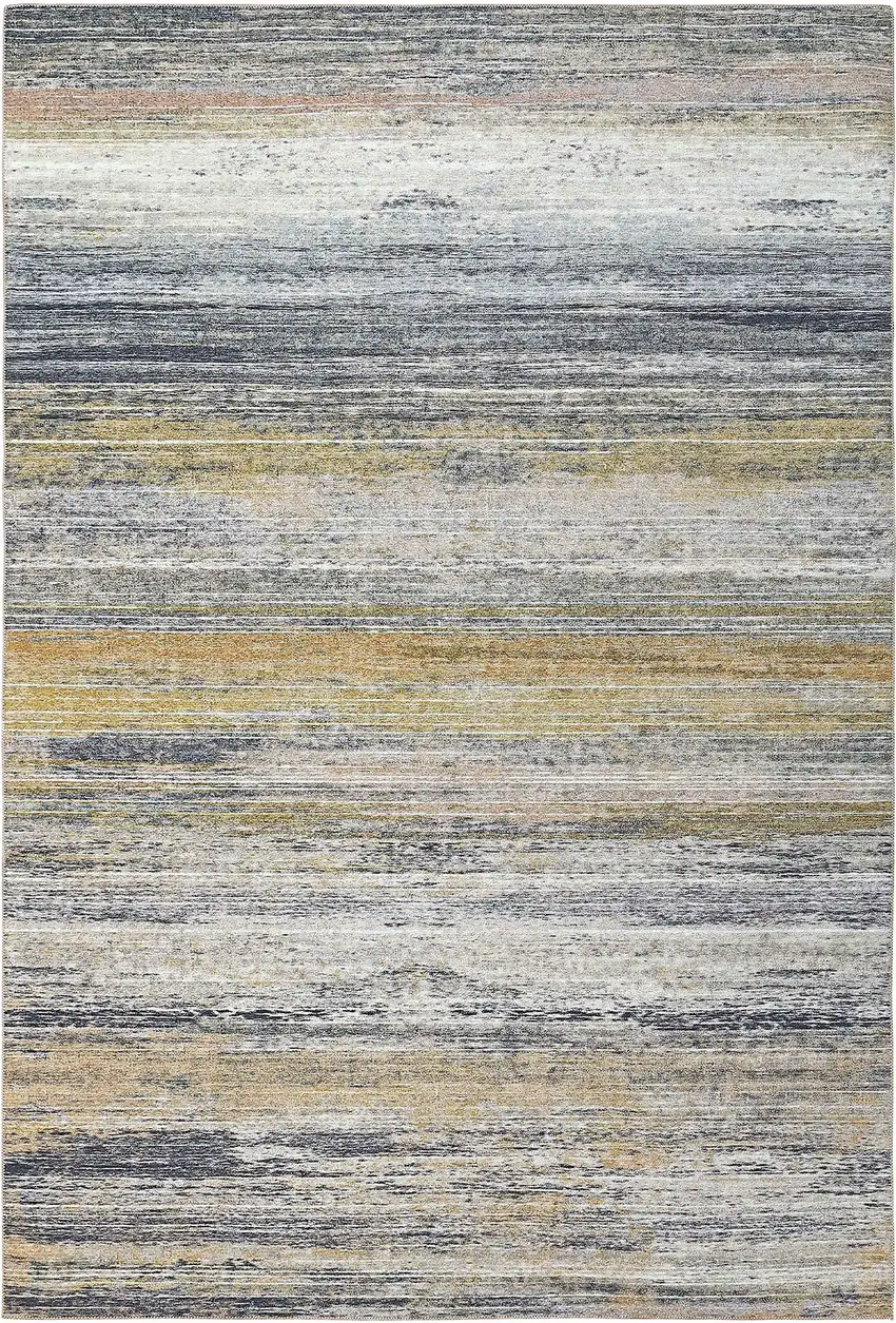 Blue Ivory and Gold Abstract Power Loom Area Rug Photo 4