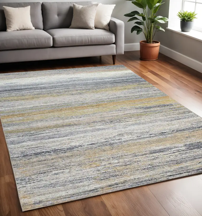 Gold Abstract Stain Resistant Area Rug Photo 1