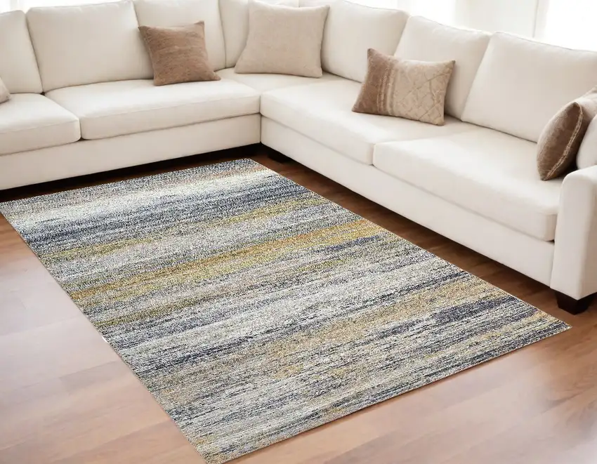 Gold Abstract Stain Resistant Area Rug Photo 1