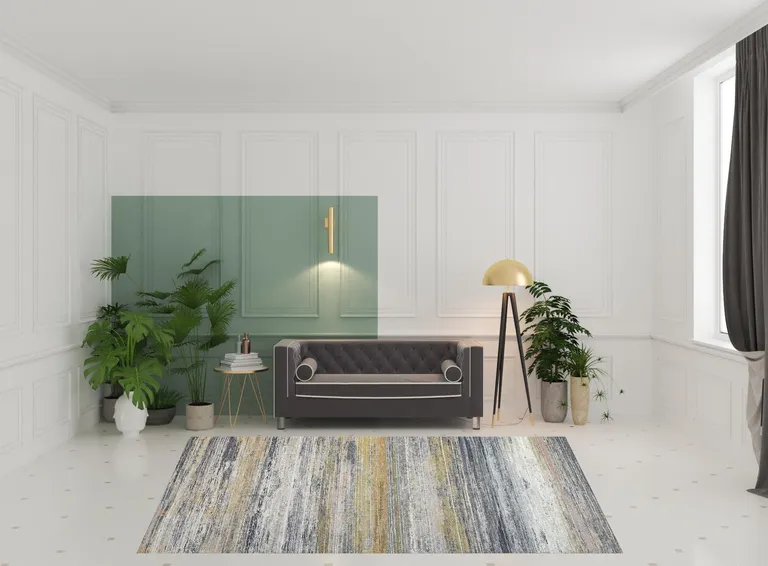 Gold Abstract Stain Resistant Area Rug Photo 2
