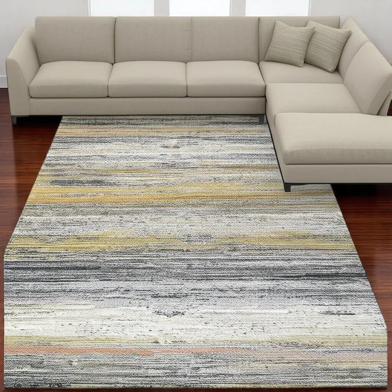 Gold Abstract Stain Resistant Area Rug Photo 1