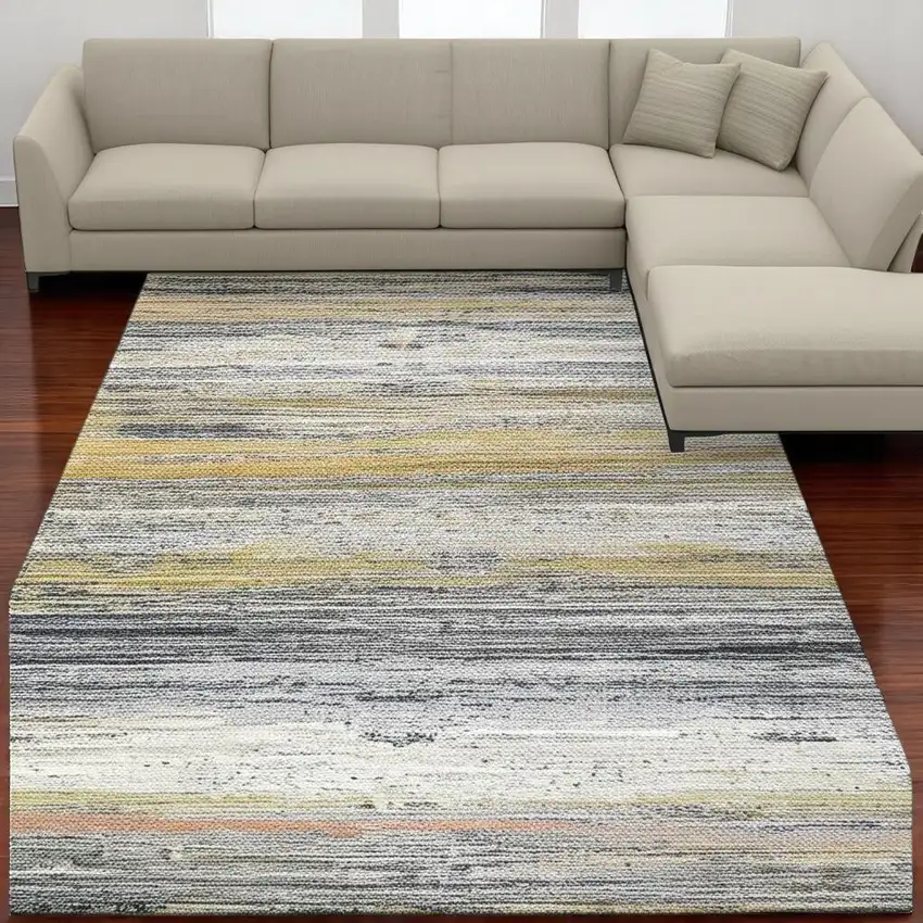 Gold Abstract Stain Resistant Area Rug Photo 1