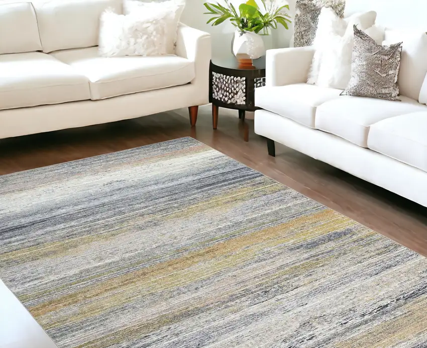 Gold Abstract Stain Resistant Area Rug Photo 2