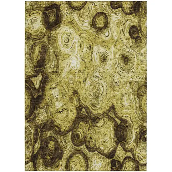 Gold Abstract Washable Indoor Outdoor Area Rug Photo 5