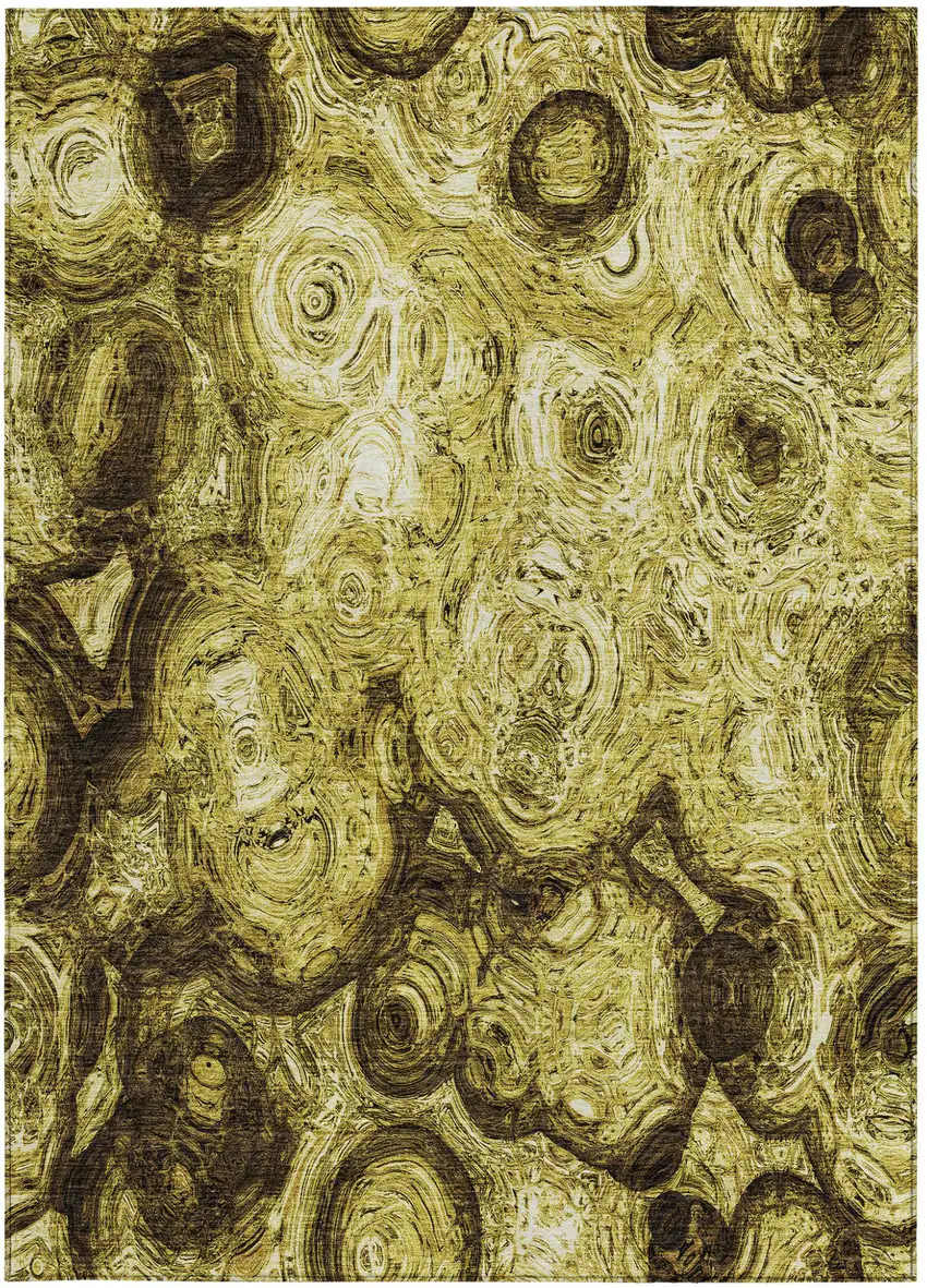 Gold Abstract Washable Indoor Outdoor Area Rug Photo 5