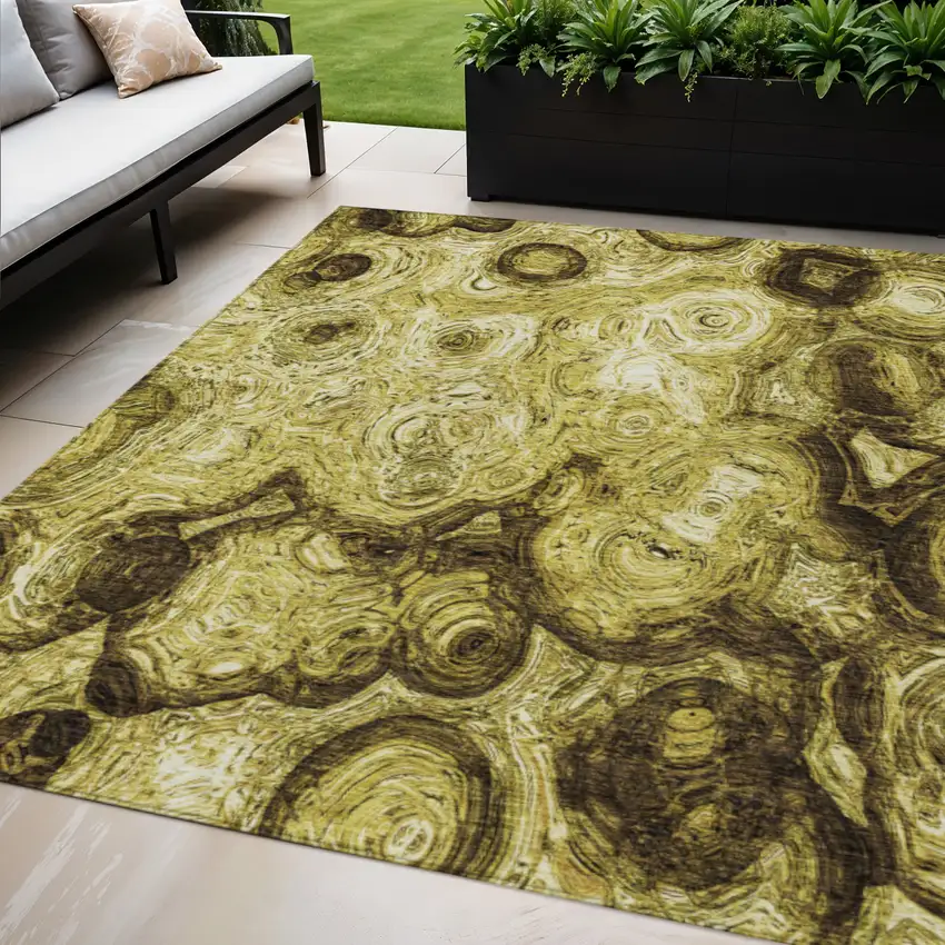 Gold Abstract Washable Indoor Outdoor Area Rug Photo 1
