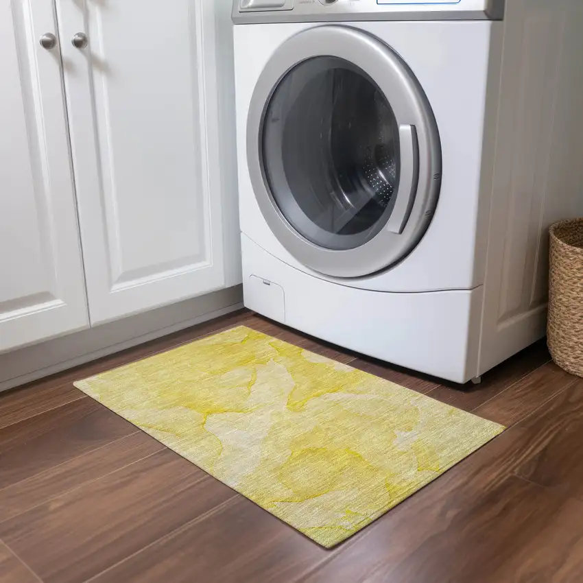 Gold Abstract Washable Non Skid Indoor Outdoor Area Rug Photo 7