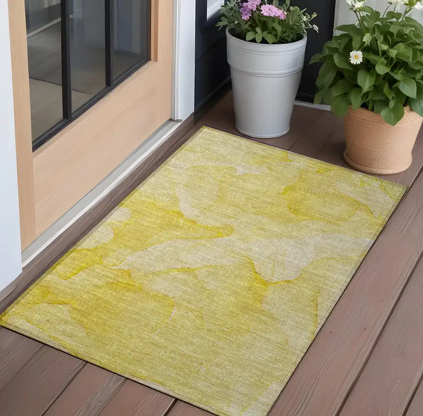 Gold Abstract Washable Non Skid Indoor Outdoor Area Rug Photo 1