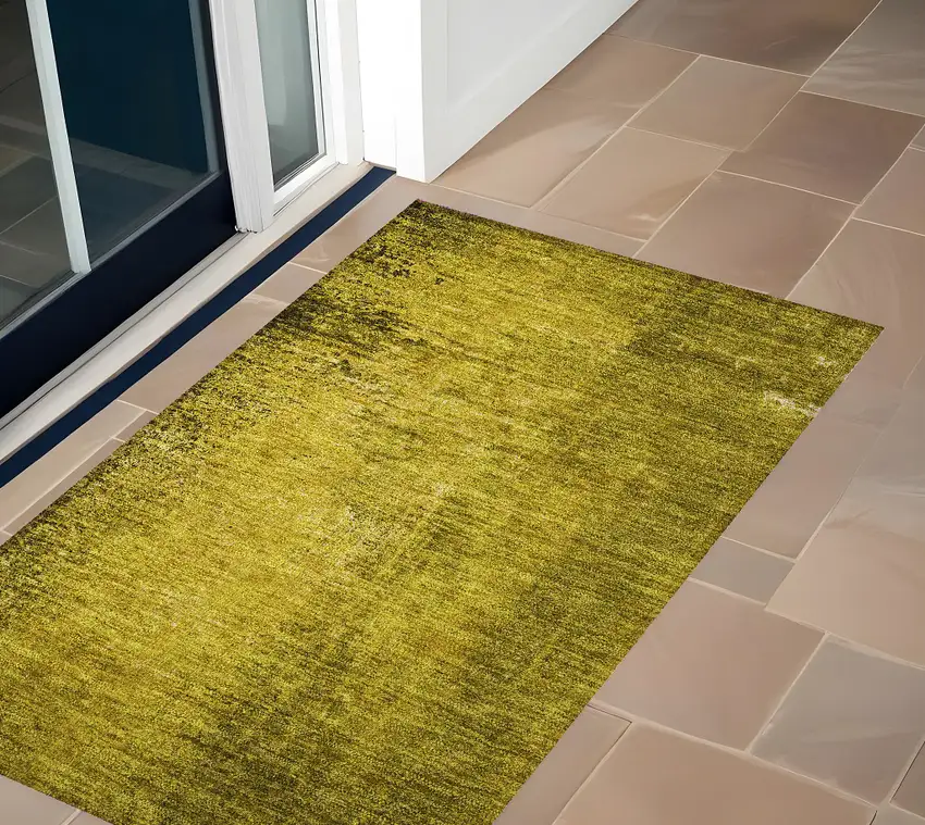 Gold Abstract Washable Non Skid Indoor Outdoor Area Rug Photo 2