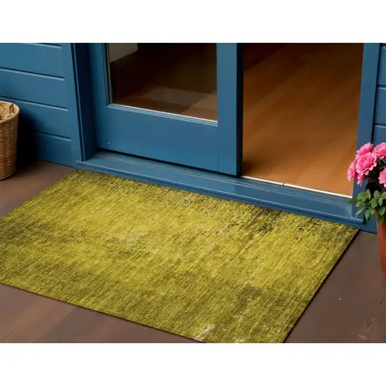 Gold Abstract Washable Non Skid Indoor Outdoor Area Rug Photo 1