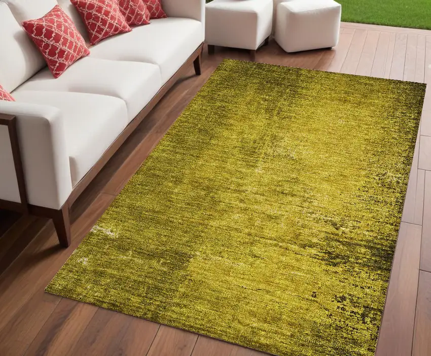 Gold Abstract Washable Non Skid Indoor Outdoor Area Rug Photo 1