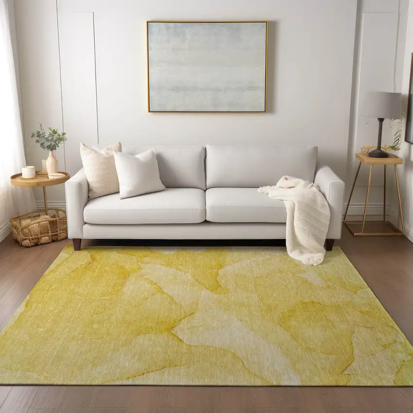 Gold Abstract Washable Non Skid Indoor Outdoor Area Rug Photo 7