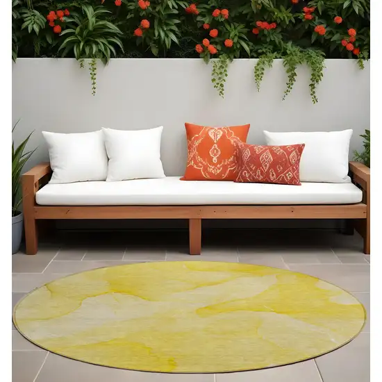 Gold Abstract Washable Non Skid Indoor Outdoor Area Rug Photo 1