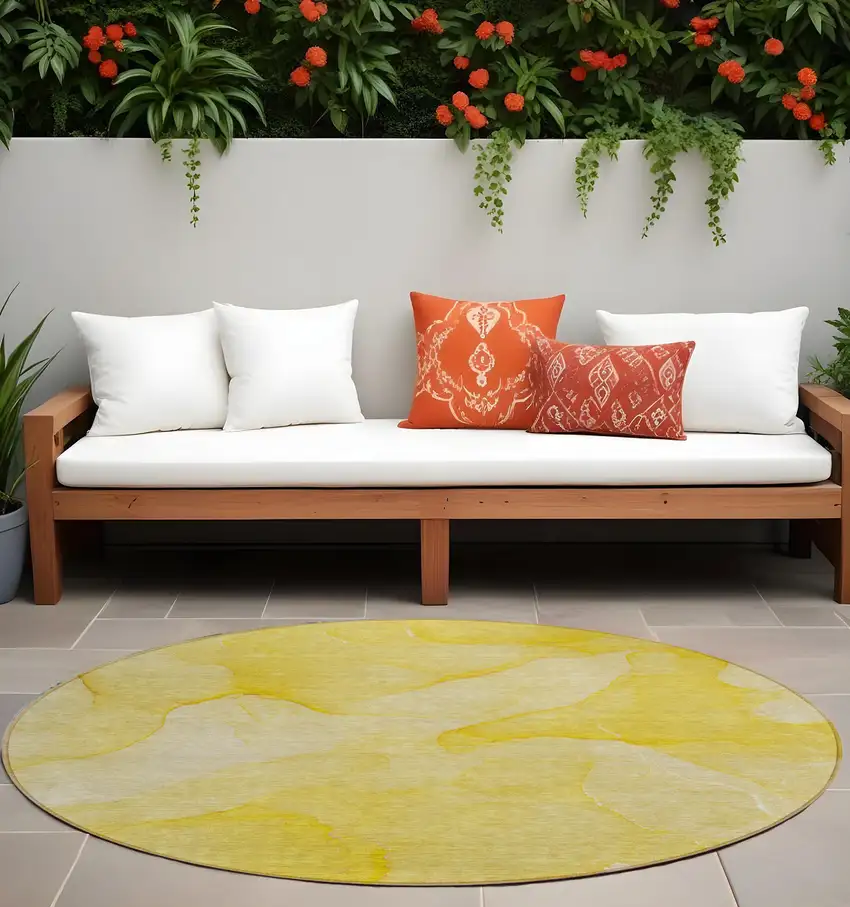 Gold Abstract Washable Non Skid Indoor Outdoor Area Rug Photo 1
