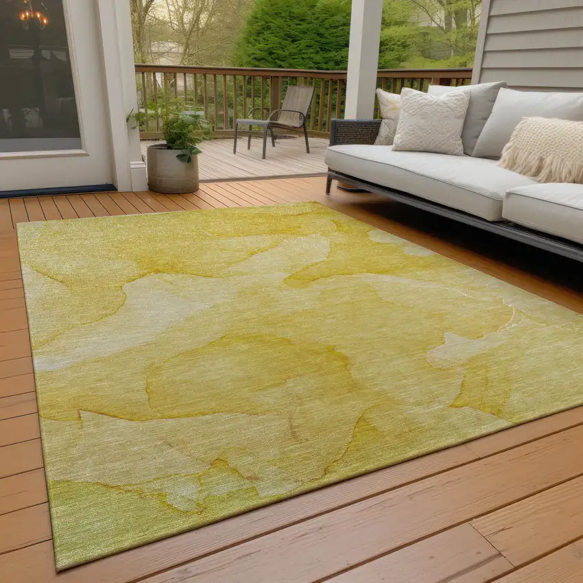 Gold Abstract Washable Non Skid Indoor Outdoor Area Rug Photo 8
