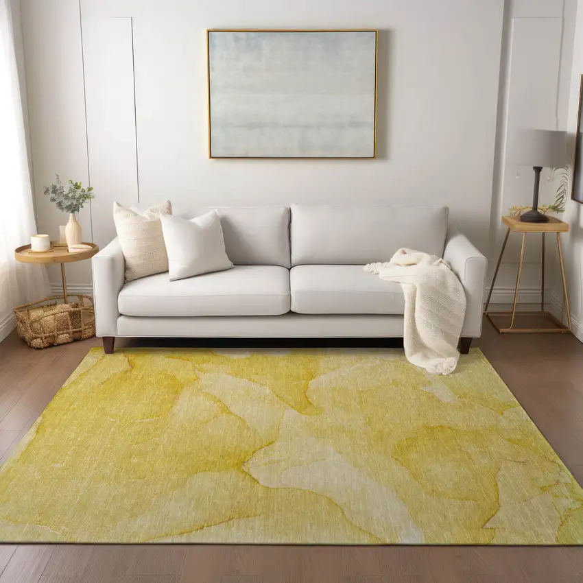 Gold Abstract Washable Non Skid Indoor Outdoor Area Rug Photo 8