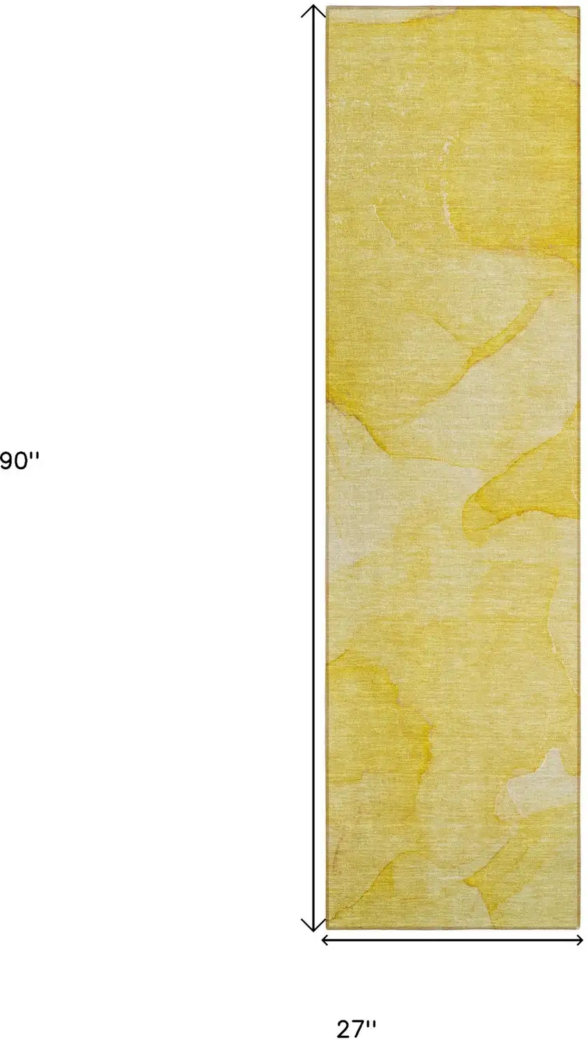 Gold Abstract Washable Non Skid Indoor Outdoor Runner Rug Photo 8