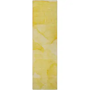 Photo of Gold Abstract Washable Non Skid Indoor Outdoor Runner Rug
