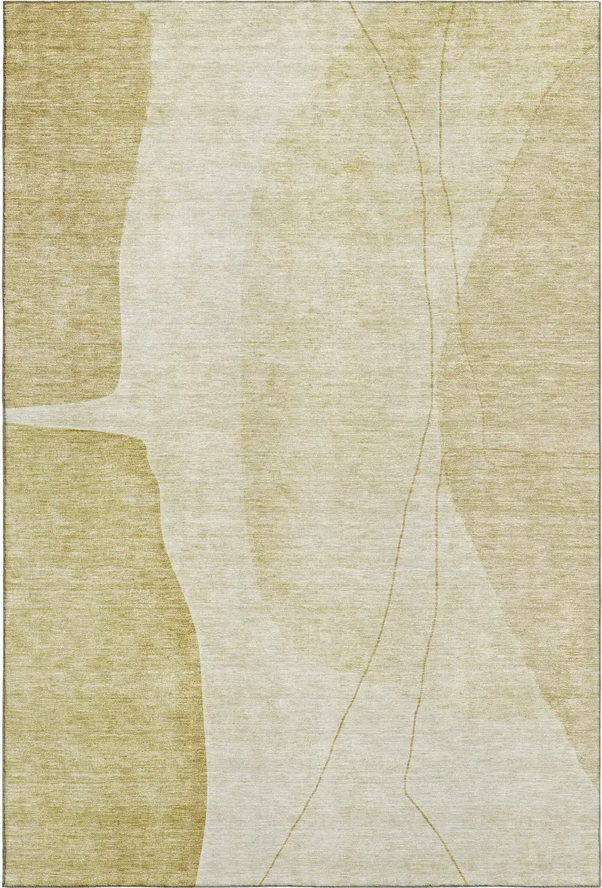 Gold And Beige Abstract Washable Area Rug With UV Protection Photo 1