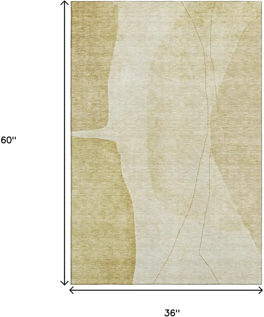 Gold And Beige Abstract Washable Area Rug With UV Protection Photo 3