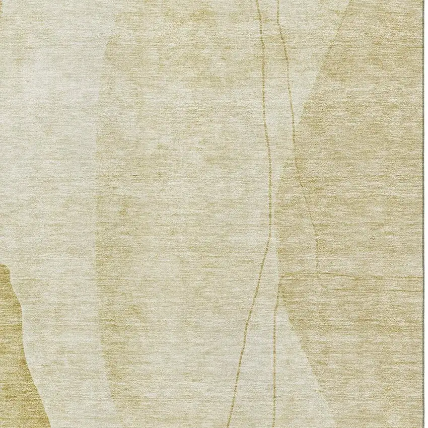 Gold And Beige Abstract Washable Area Rug With UV Protection Photo 5