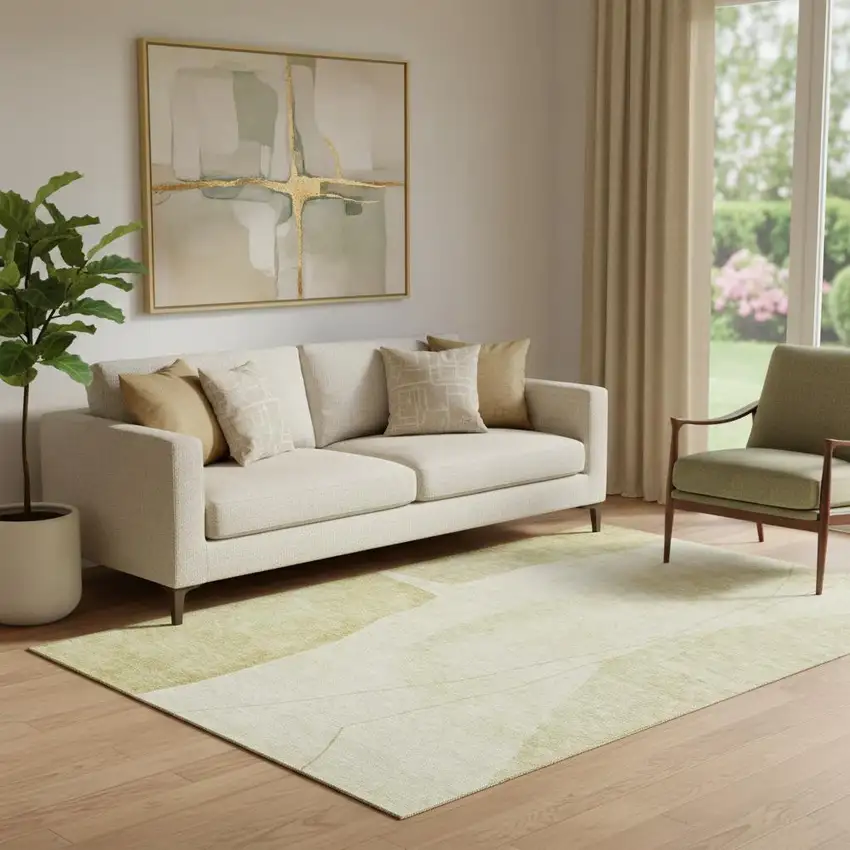 Gold And Beige Abstract Washable Area Rug With UV Protection Photo 1