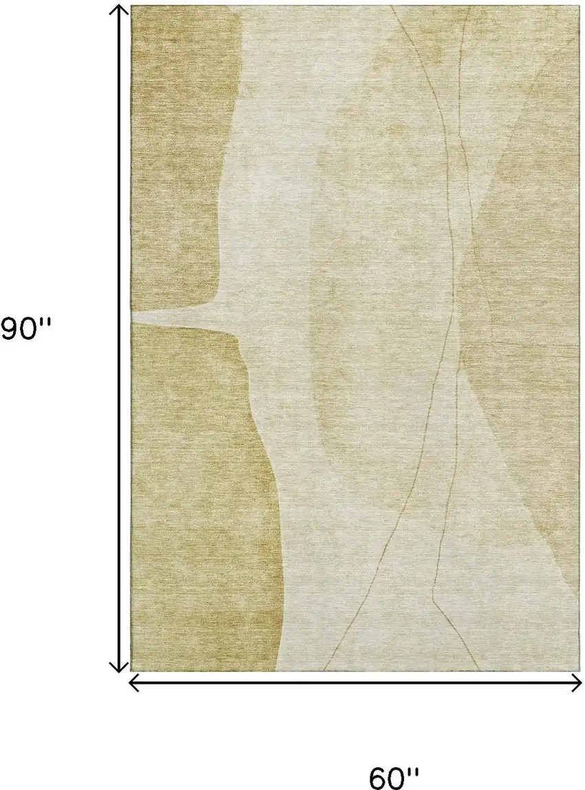 Gold And Beige Abstract Washable Area Rug With UV Protection Photo 3