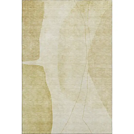 Gold And Beige Abstract Washable Area Rug With UV Protection Photo 2