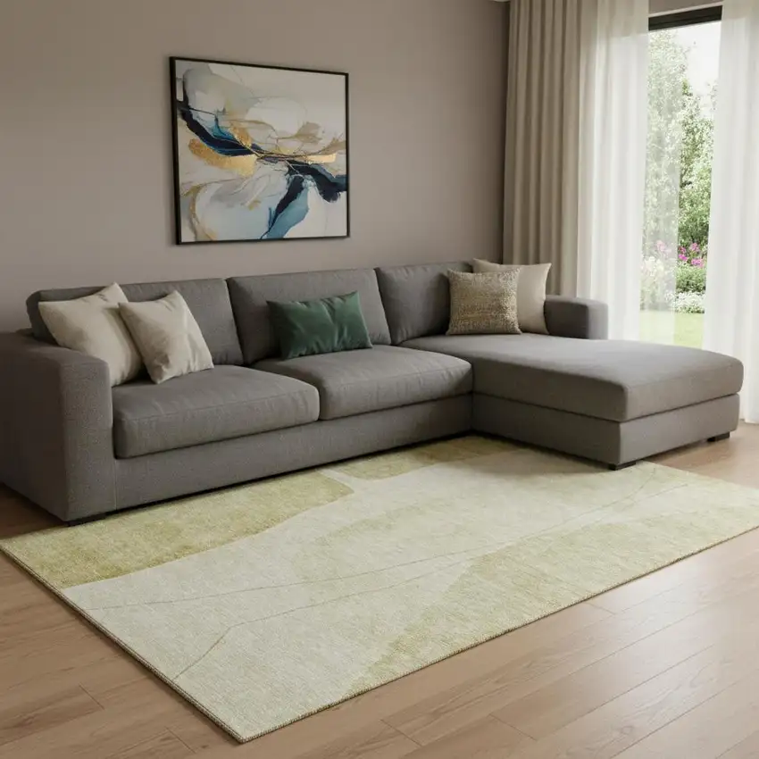 Gold And Beige Abstract Washable Area Rug With UV Protection Photo 1