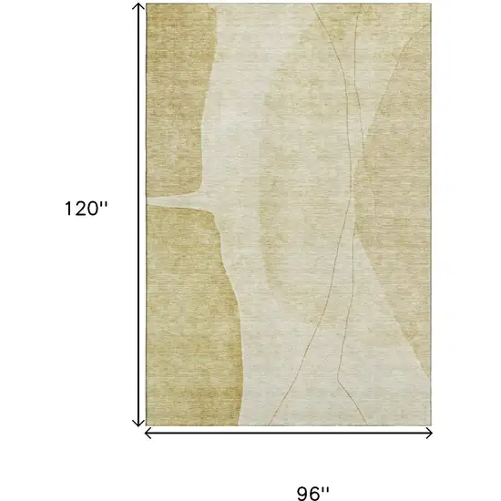 Gold And Beige Abstract Washable Area Rug With UV Protection Photo 3