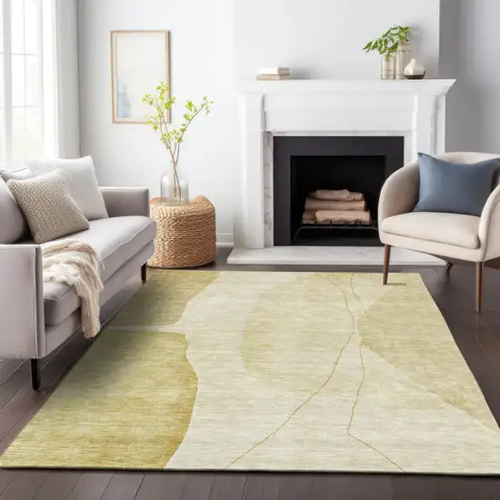 Gold And Beige Abstract Washable Area Rug With UV Protection Photo 6