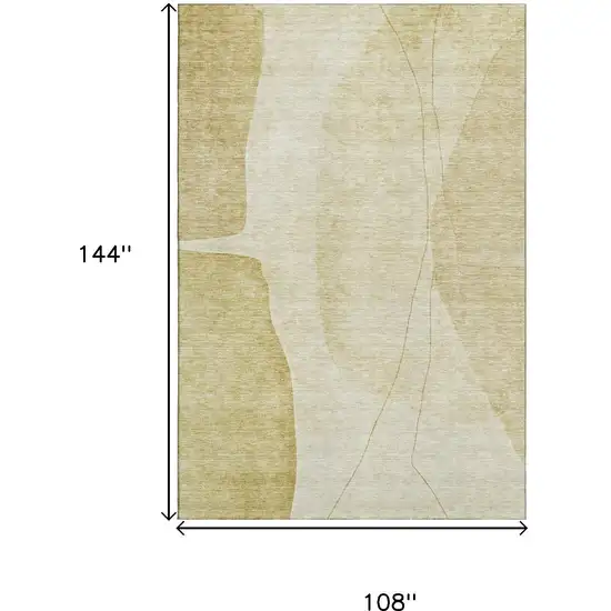 Gold And Beige Abstract Washable Area Rug With UV Protection Photo 3