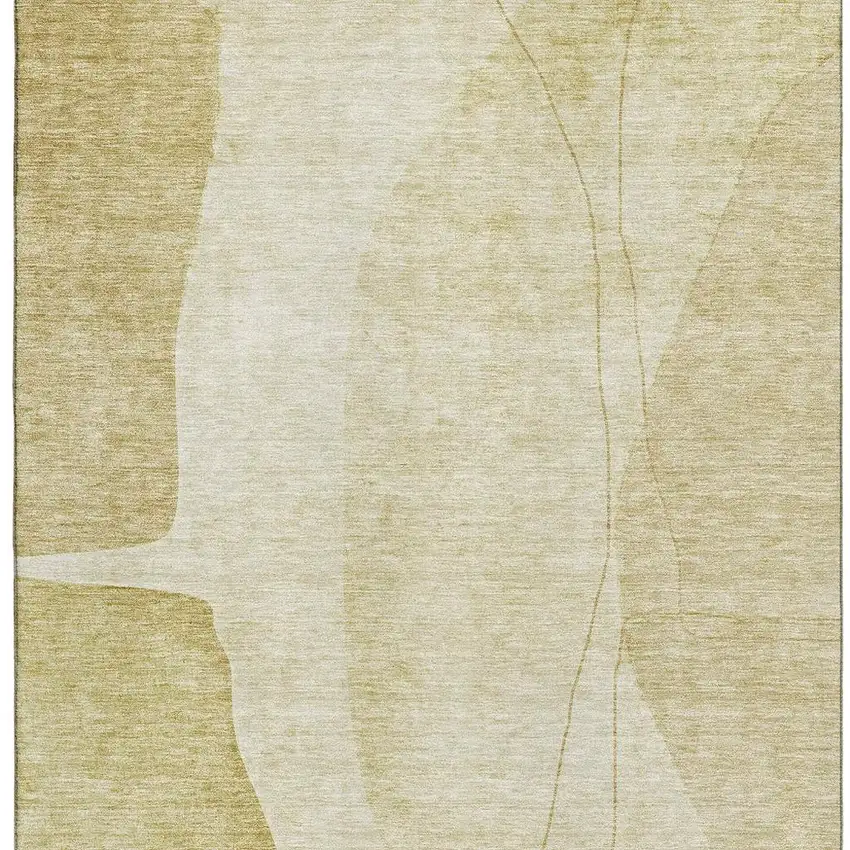 Gold And Beige Abstract Washable Area Rug With UV Protection Photo 5