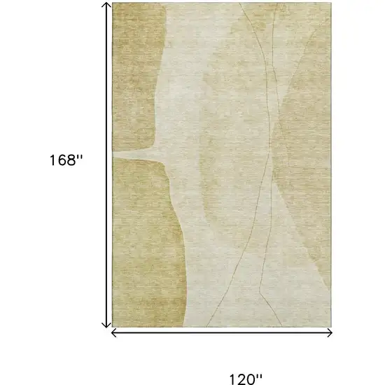 Gold And Beige Abstract Washable Area Rug With UV Protection Photo 3